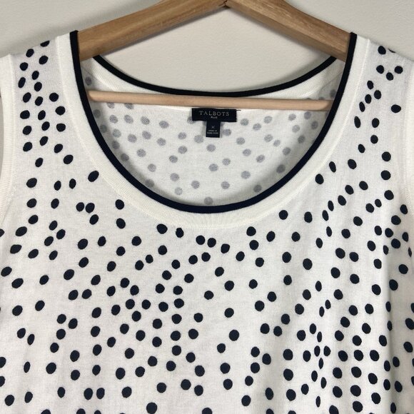 Talbots Sweater Tank White Black Polka Dot Cotton Blend Preppy Minimalist Size X - Picture 3 of 7